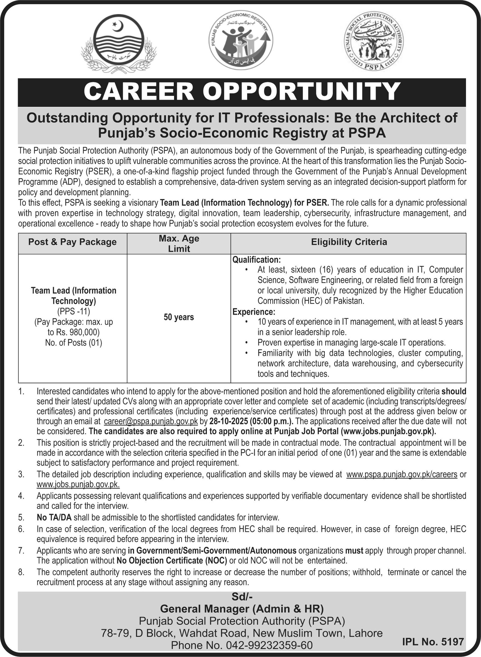 Punjab Socio Economic Registry Lahore Jobs 2025 – Punjab Social Security Health Management Company Jobs 2025 — original advertisement