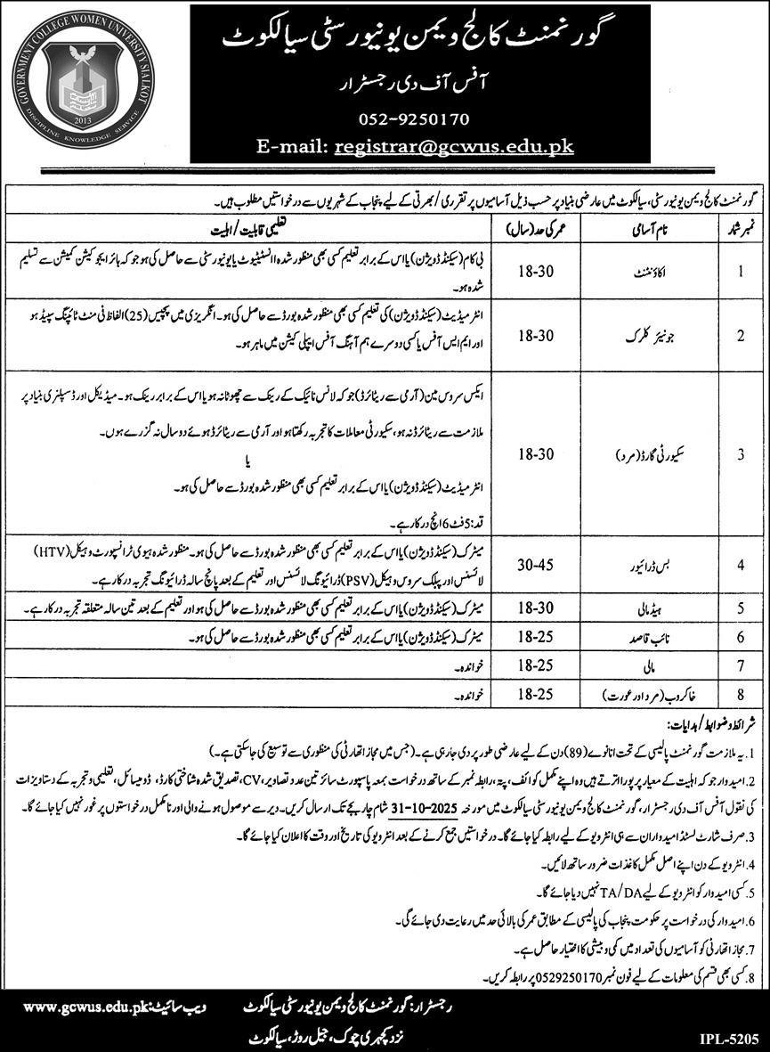 Government College Women University Sialkot GCWUS Jobs 2025 – Government College Of Technology For Women Jobs 2025 — original advertisement