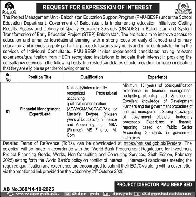 Balochistan Education Support Program BESP Quetta Jobs 2025 – Balochistan Education Foundation Jobs 2025 — original advertisement