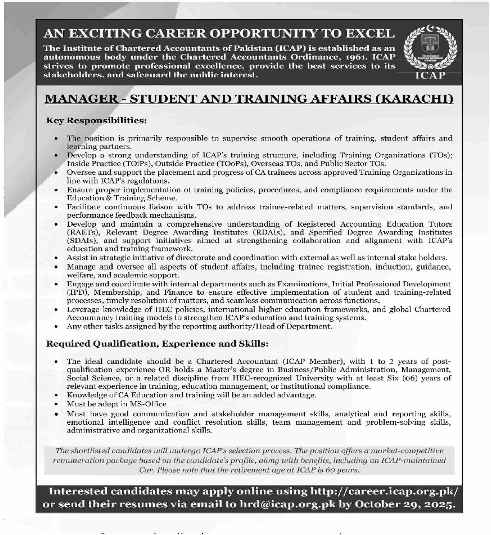Institute Of Chartered Accountants Of Pakistan ICAP Job 2025 – Military Accountant General Pakistan Jobs 2025 — original advertisement