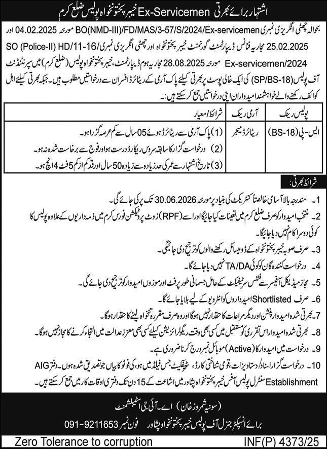 Khyber Pakhtunkhwa Police KPK District Kurram Jobs 2025 – Police Department KPK Jobs 2025 — original advertisement