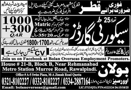 Security Guard Jobs in Qatar 2025 – Bolan Overseas Employment Promoters Jobs 2025 — original advertisement