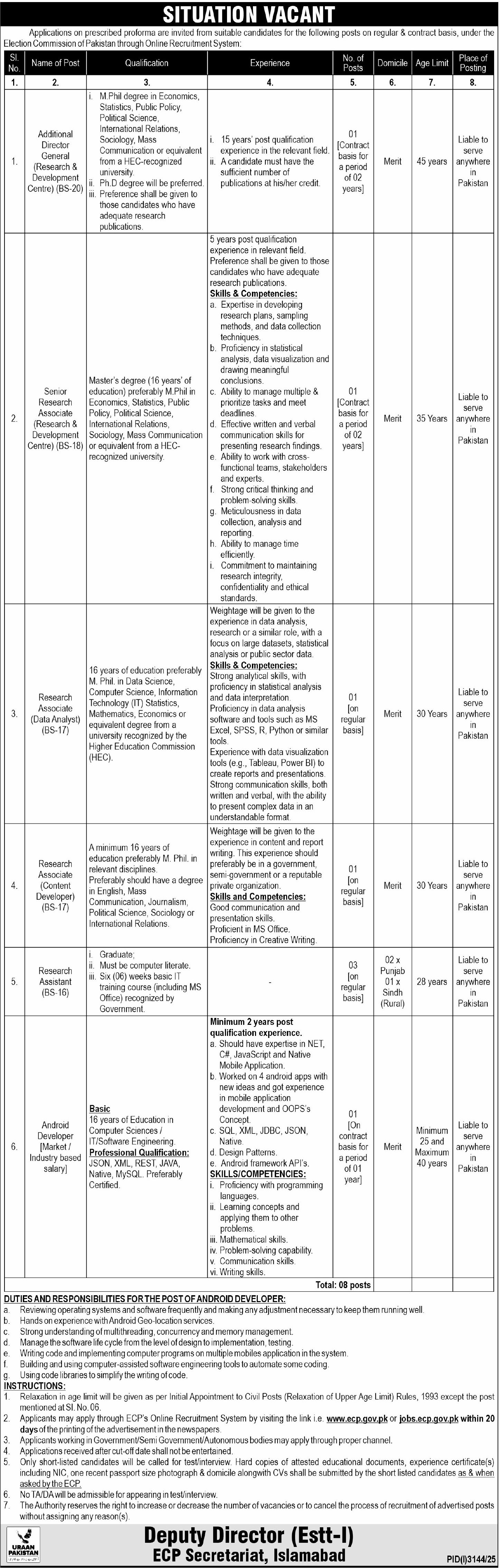 Election Commission Of Pakistan ECP Islamabad Jobs 2025 – Election Commission of Pakistan (ECP) Islamabad Jobs 2025 — original advertisement