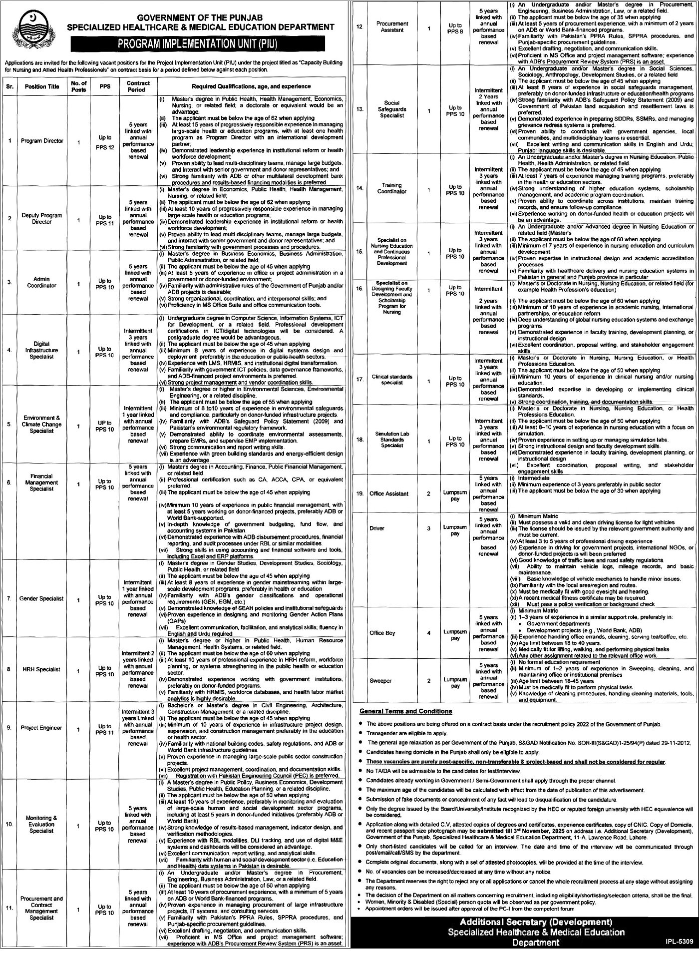 Specialized Healthcare & Medical Education Department Jobs – Specialized Healthcare And Medical Education Department Lahore Jobs 2025 — original advertisement