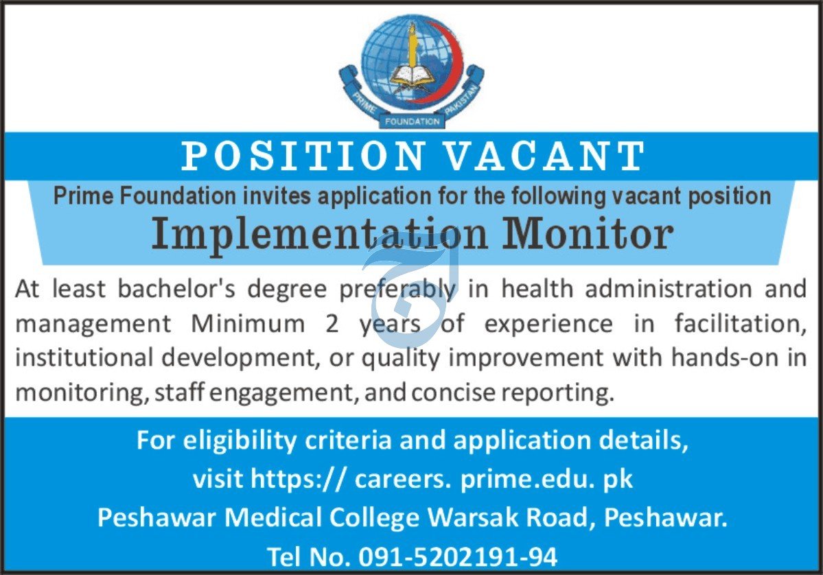 Prime Foundation Peshawar Jobs 2025 Jobs 2025 — original advertisement
