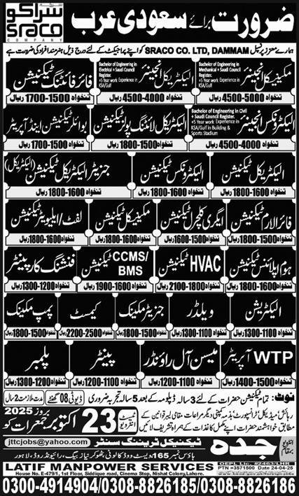 Electrical Engineer & Fire Fighting Technician Jobs 2025 – Jeddah Technical Training Center Jobs 2025 — original advertisement