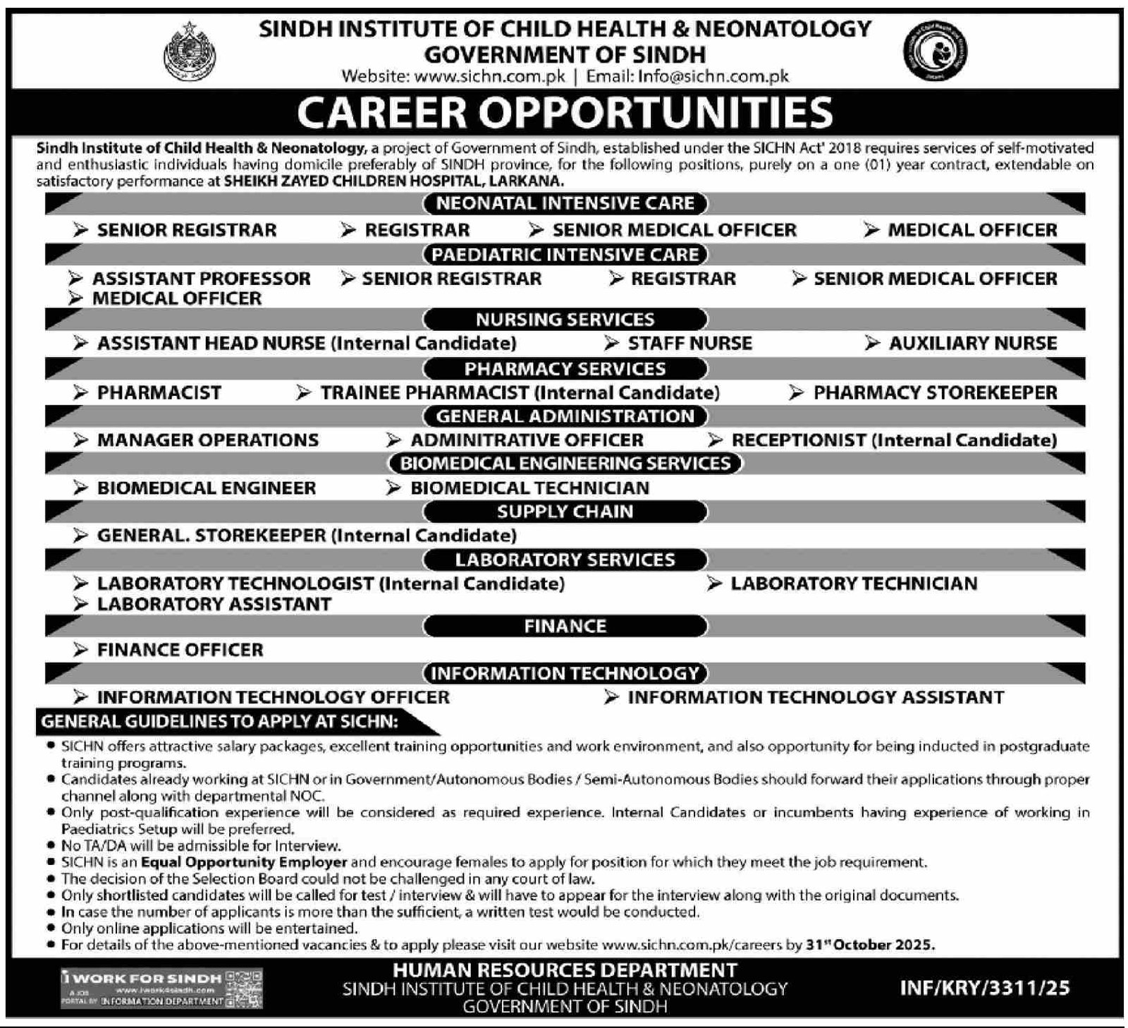 Sheikh Zayed Children Hospital Larkana Sindh jobs 2025 – Sheikh Zayed Medical College Hospita Rahim Yar Khan Jobs 2025 — original advertisement