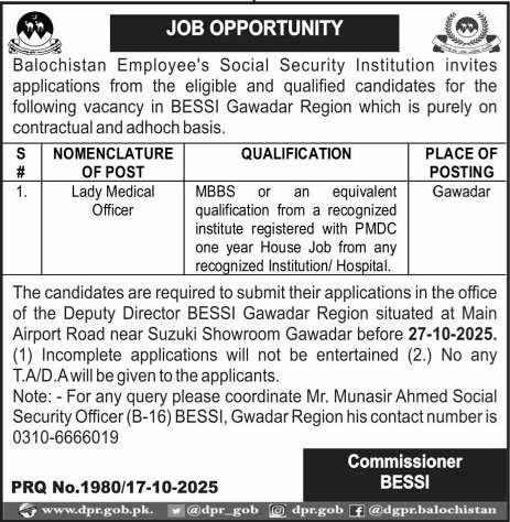 Balochistan Employees Social Security Institution BESSI Jobs – Balochistan Employees' Social Security Institution Jobs 2025 — original advertisement