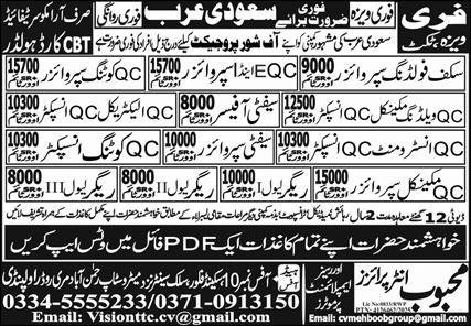 QC Coating Inspector & Safety Supervisor Jobs 2025 – Mehboob Enterprises Overseas Employment Promoters Jobs 2025 — original advertisement