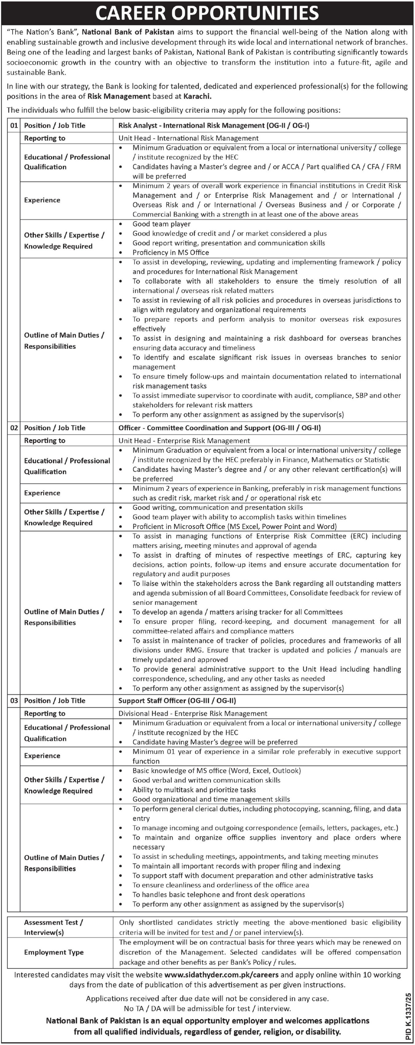 National Bank Of Pakistan NBP Karachi Sindh Jobs 2025 Jobs 2025 — original advertisement