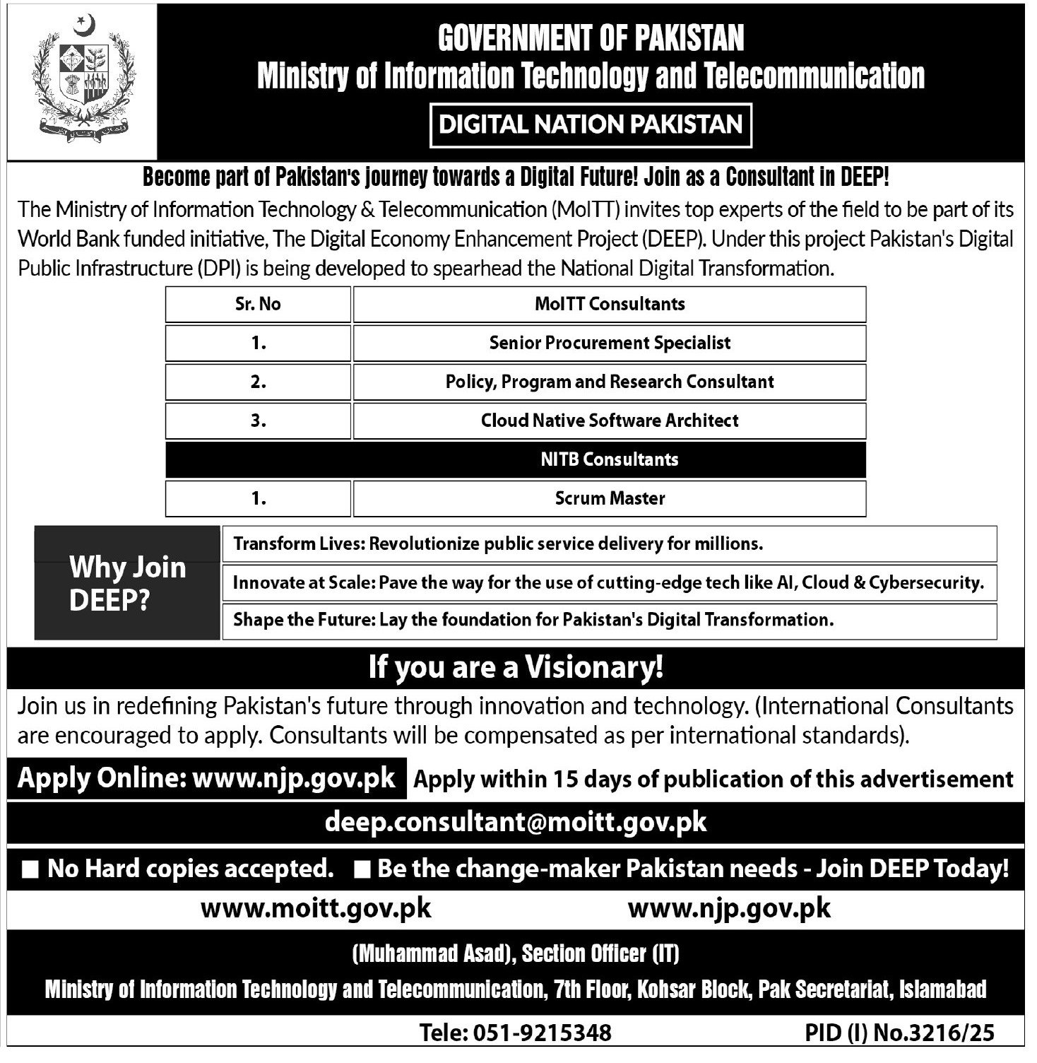 Ministry of Information Technology & Telecommunication Jobs – Ministry of Information Technology and Telecommunication Jobs 2025 — original advertisement