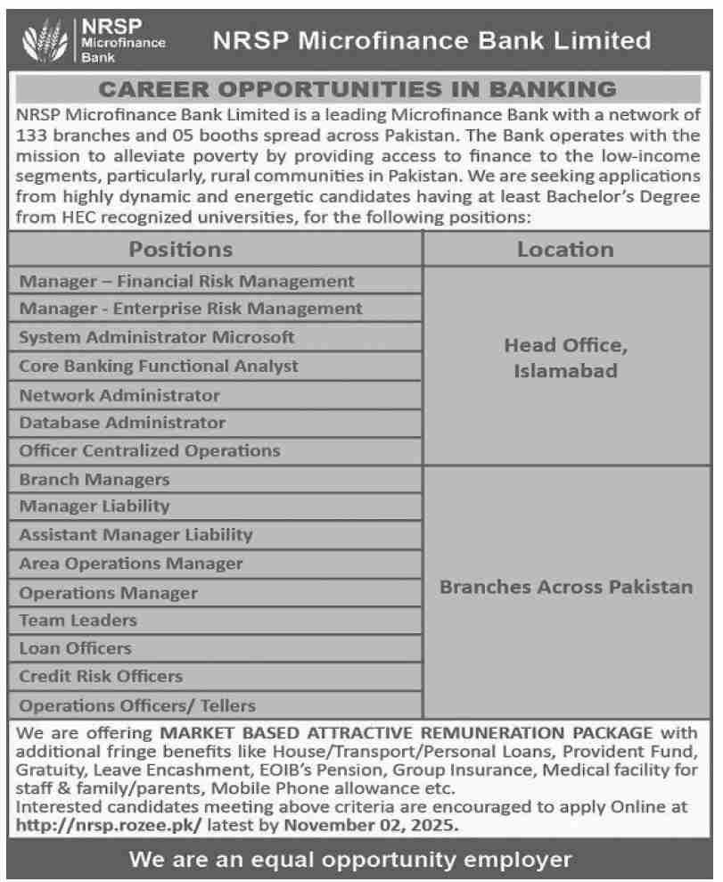 NRSP Microfinance Bank Limited Karachi Jobs 2025 – National Rural Support Program NRSP Jobs 2025 — original advertisement