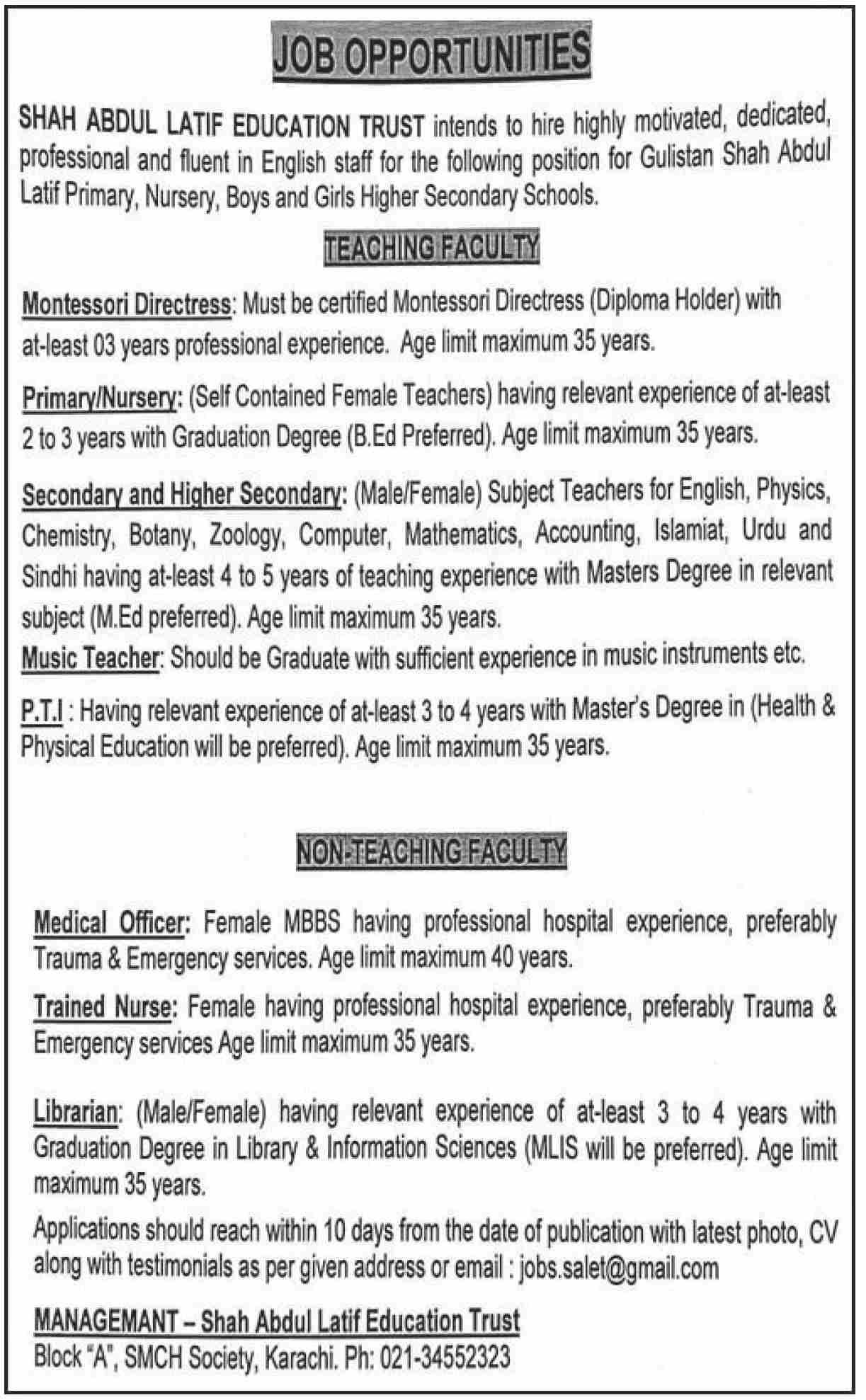 Shah Abdul Latif Education Trust Karachi Jobs 2025 – Shah Abdul Latif University Khairpur Jobs 2025 — original advertisement