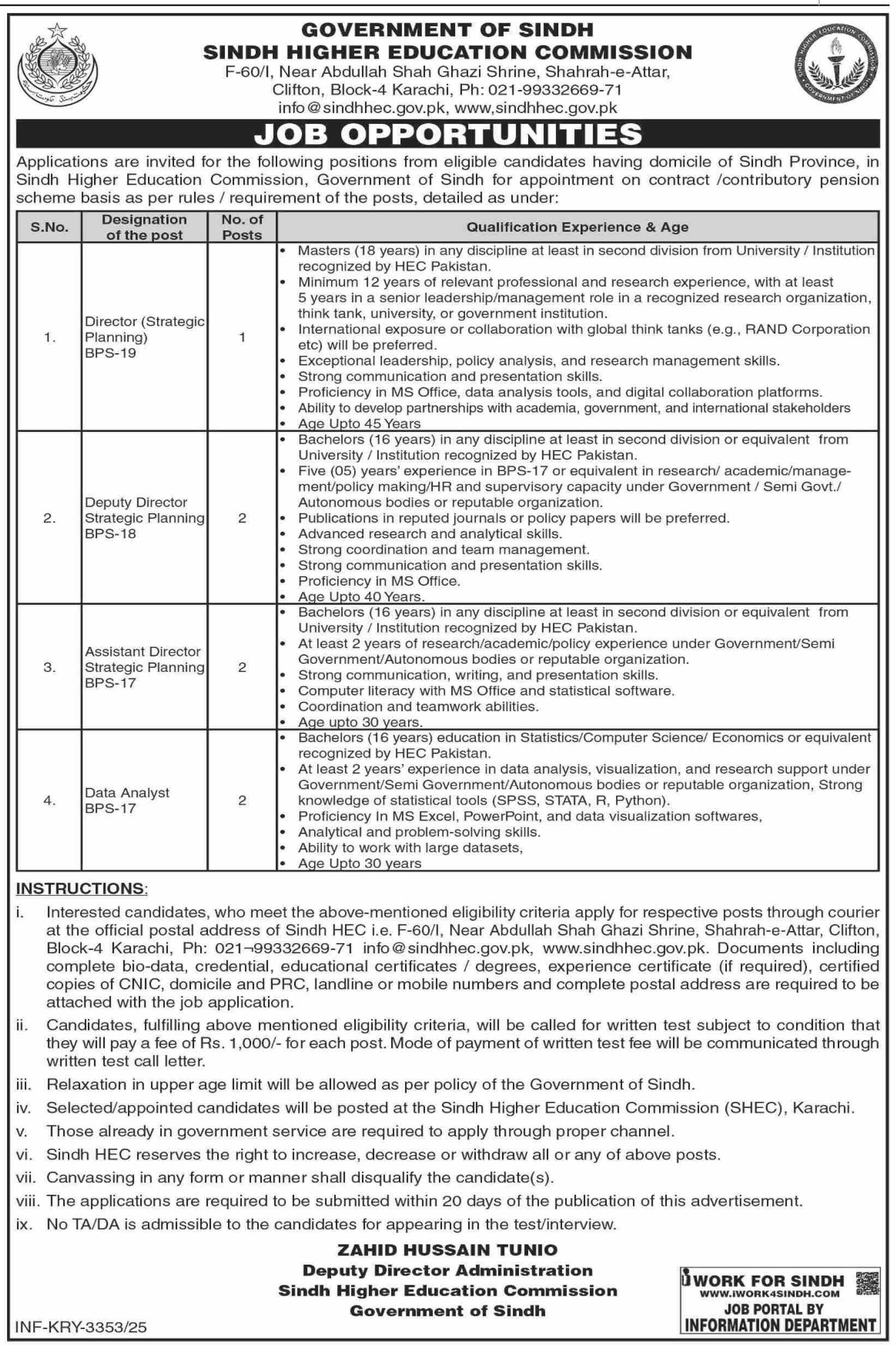 Sindh Higher Education Commission SHEC Jobs 2025 Jobs 2025 — original advertisement