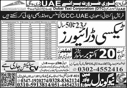 Taxi Driver Jobs in United Arab Emerities 2025 – New Gondal Manpower Bureau Jobs 2025 — original advertisement