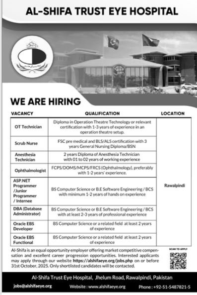 Al Shifa Trust Eye Hospital Jobs 2025 – Al-Shifa Trust Eye Hospital Rawalpindi Pakistan Jobs 2025 — original advertisement