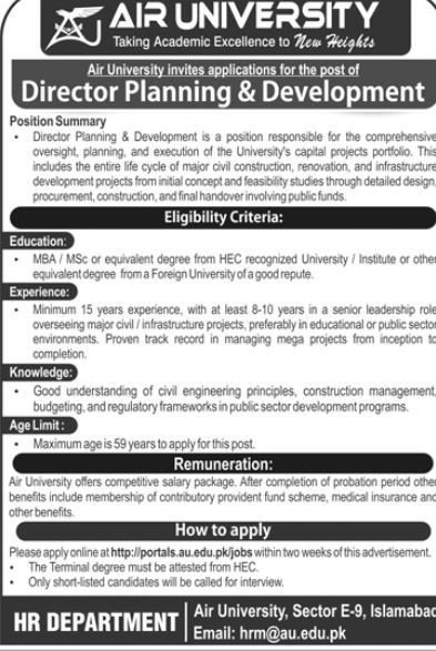 Air University Islamabad Campus Jobs 2025 – Air University Multan Campus Jobs 2025 — original advertisement