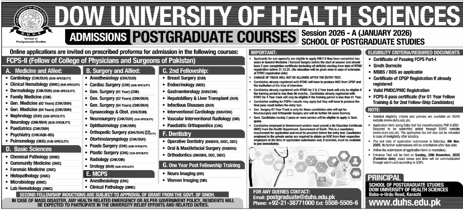 Admission Open in Dow University of Health Sciences 2025 – Dow University of Health Sciences Karachi Admissions 2025 — original advertisement