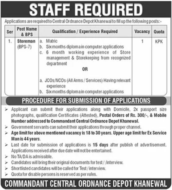 Central Ordnance Depot COD Khanewal Punjab Jobs 2025 Jobs 2025 — original advertisement