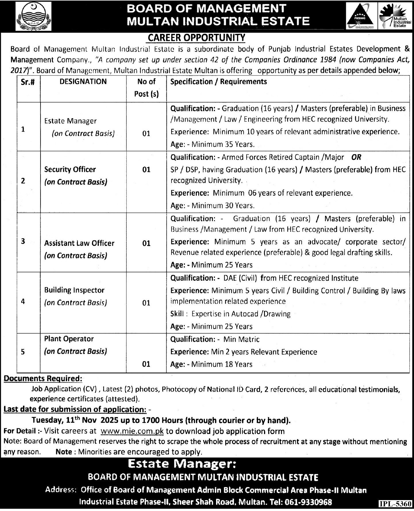 Board Of Management BOD Multan Industrial Estate Jobs 2025 – Punjab Boards Committee Of Chairpersons Jobs 2025 — original advertisement