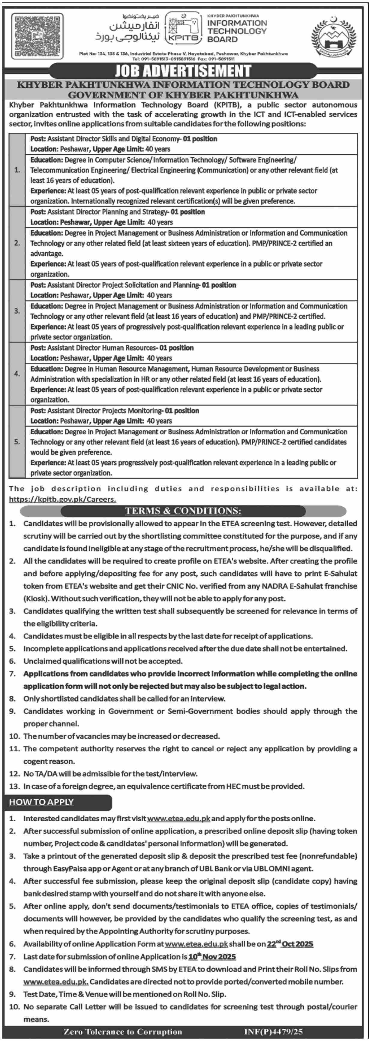 Khyber Pakhtunkhwa Information Technology Board KPITB Jobs – Khyber Pakhtunkhwa Information Technology Board (KPITB) Peshawar Jobs 2025 — original advertisement