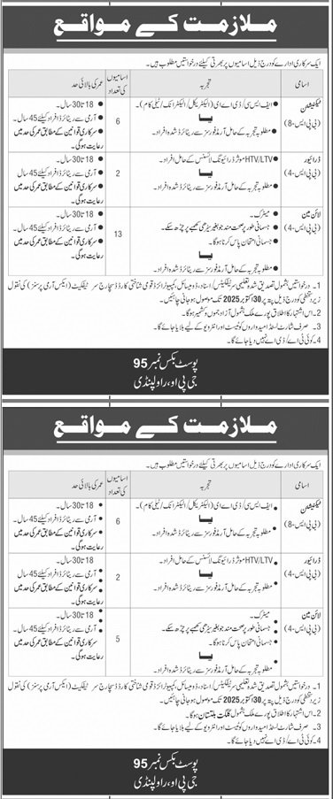Government Organization Rawalpindi Jobs 2025 – Public Sector Organization Jobs 2025 — original advertisement