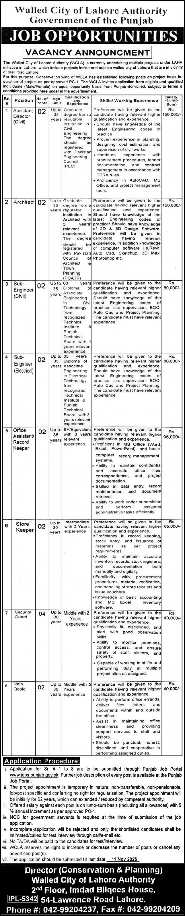 Walled City Of Lahore Authority Jobs 2025 – Walled City Of Lahore Authority WLCA Jobs 2025 — original advertisement