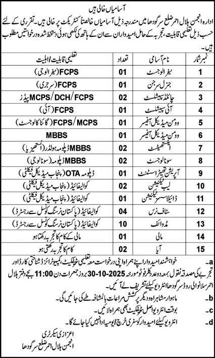 Anjuman Hilal E Ahmar Pakistan Sargodha Jobs 2025 – Public Sector Organization Jobs 2025 — original advertisement