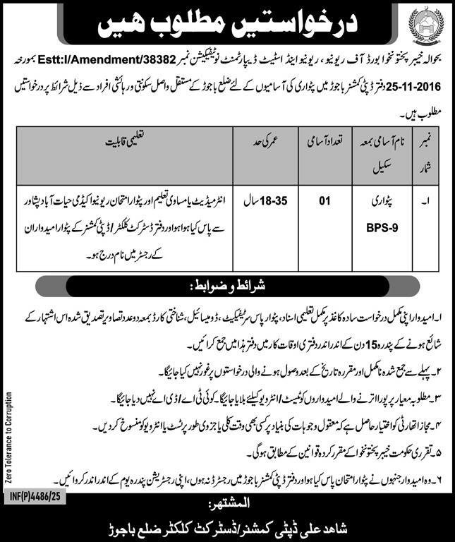 Revenue & Estate Department KPK Jobs 2025 For Patwari – Revenue Department Balochistan Jobs 2025 — original advertisement