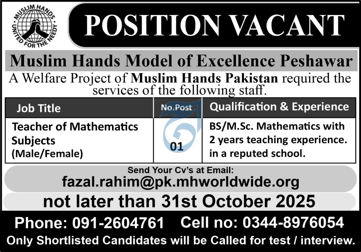 Muslim Hands Peshawar Jobs 2025 Jobs 2025 — original advertisement