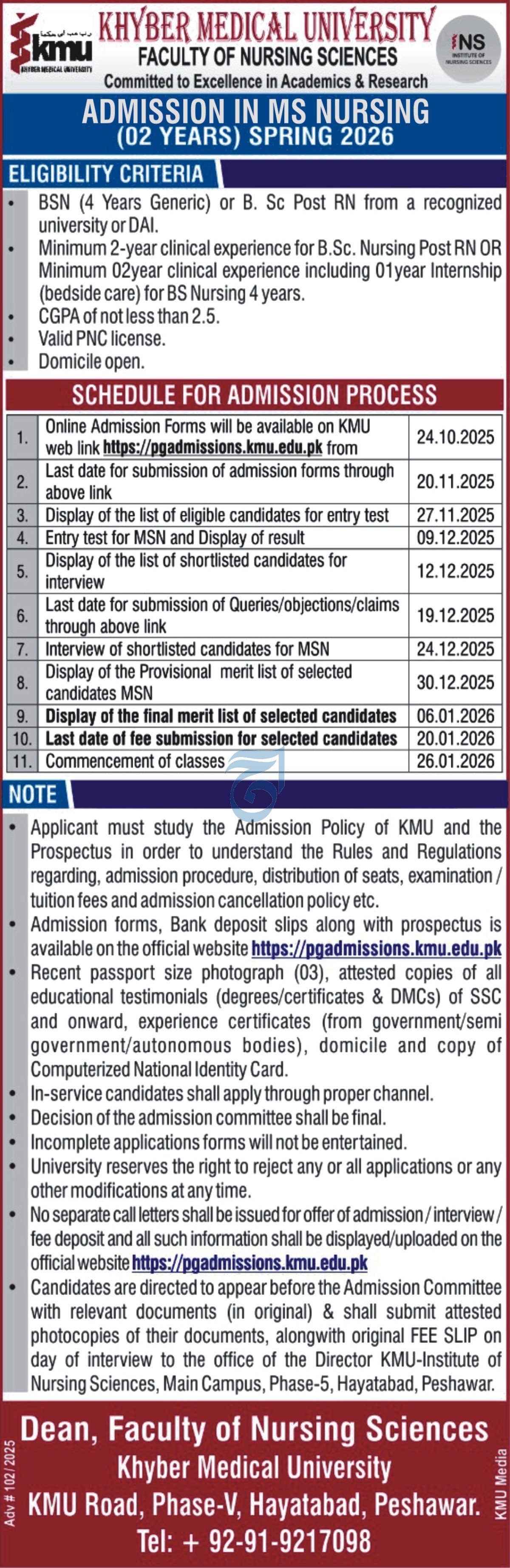 Admission Open in Khyber Medical University Peshawar 2025 Admissions 2025 — original advertisement