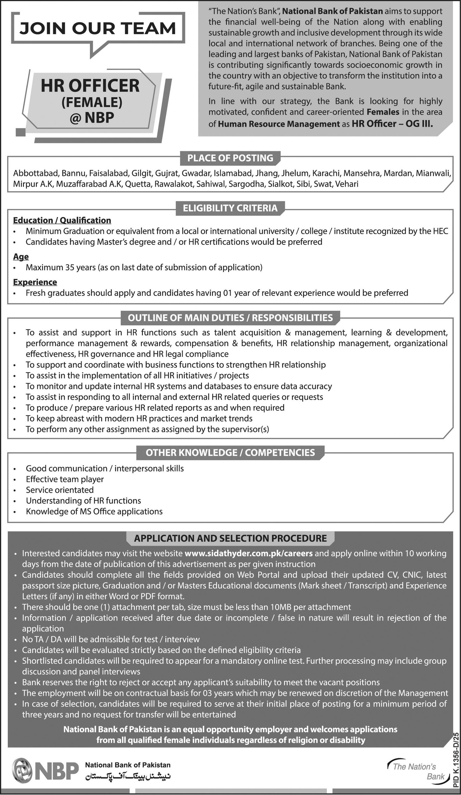 National Bank Of Pakistan NBP Abbottabad Job 2025 Jobs 2025 — original advertisement