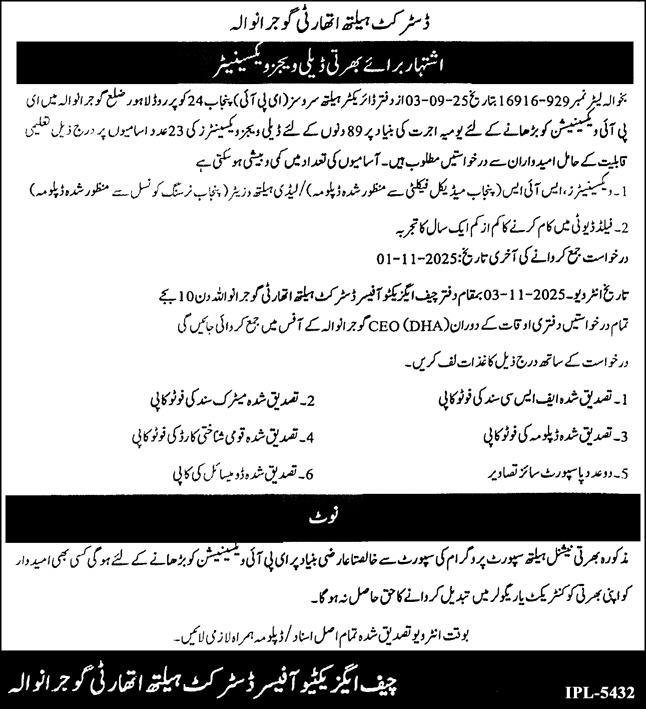 District Health Authority DHA Gujranwala Jobs 2025 – District Health Authority Gujranwala Jobs 2025 — original advertisement