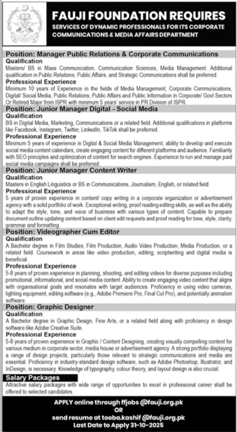 Fauji Foundation Rawalpindi Jobs 2025 Jobs 2025 — original advertisement