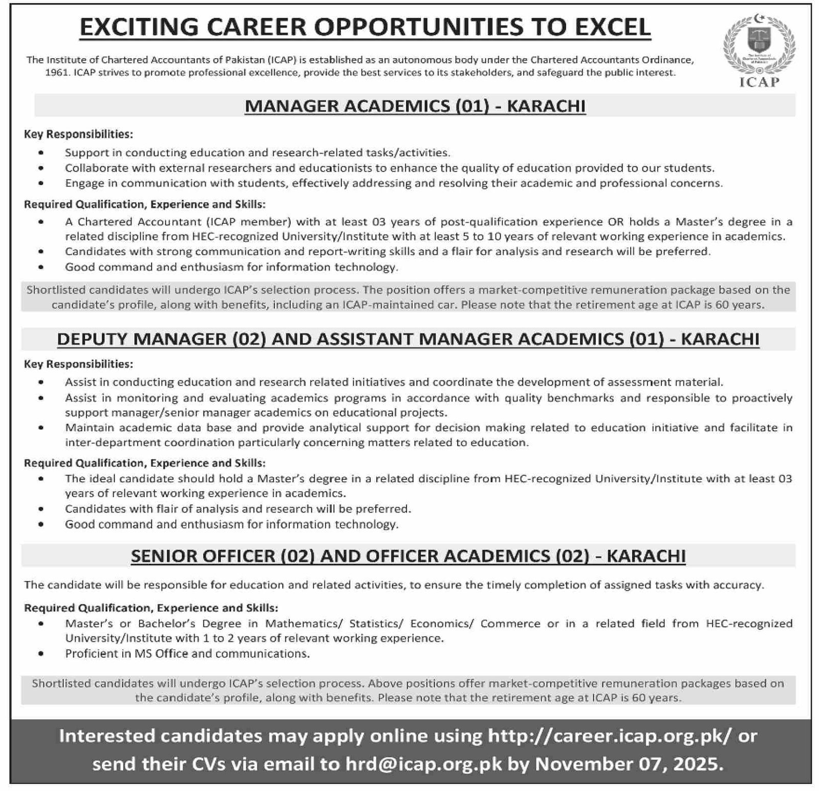 Institute Of Chartered Accountants Of Pakistan Karachi Jobs – Department Controller General of Accounts Islamabad Jobs 2025 — original advertisement