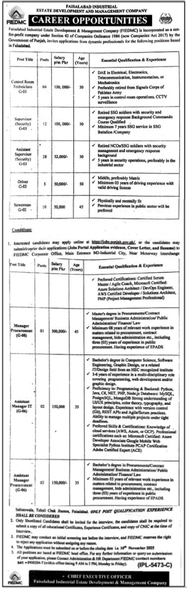 Faisalabad Industrial Estate Development & Management Jobs – Private Company Jobs 2025 — original advertisement