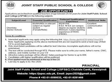 Joint Staff Public School & College Jobs 2025 – Divisional Public School and College Jobs 2025 — original advertisement