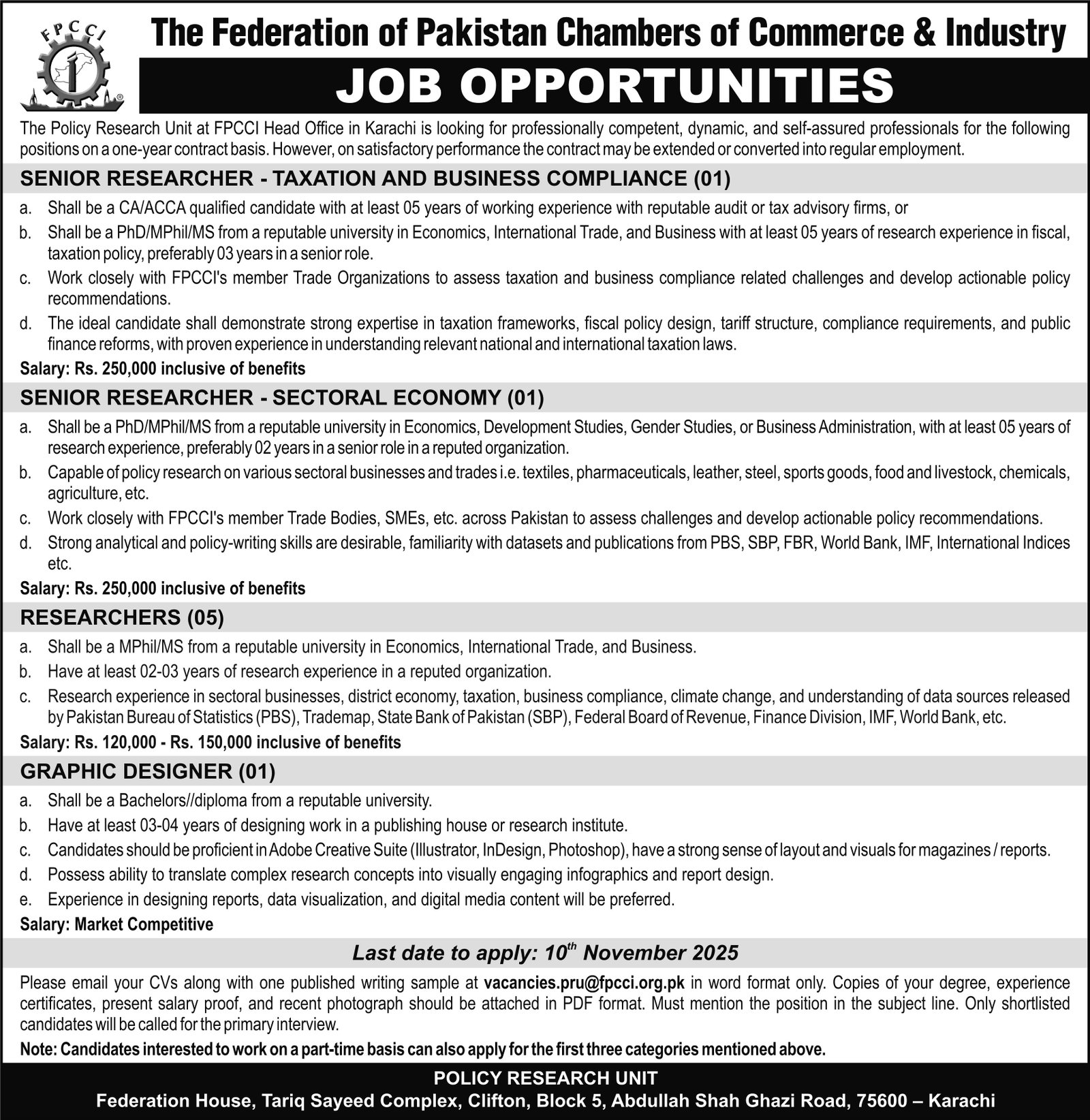 The Federation Of Pakistan Chambers Of Commerce Jobs 2025 – Federal Government Organization Jobs 2025 — original advertisement