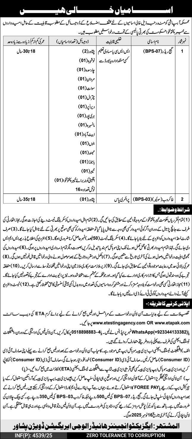 Irrigation Department KPK Jobs 2025 For Gauge Reader Jobs 2025 — original advertisement