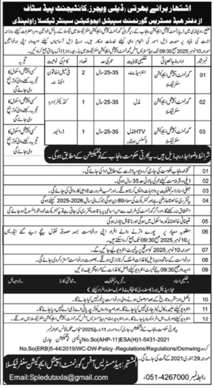 Government Special Education Centre Taxila Jobs 2025 – School Education Department Punjab Jobs 2025 — original advertisement