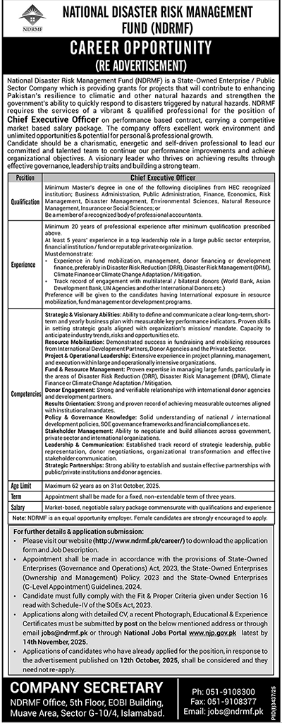 National Disaster Risk Management Fund Jobs 2025 – National Disaster & Risk Management Fund Jobs 2025 — original advertisement