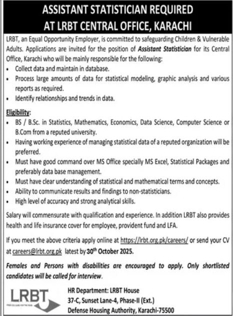 Lyton Rahmatullah Benevolent Trust LRBT Karachi Job 2025 – LRBT Tertiary Eye Teaching  Hospital Jobs 2025 — original advertisement