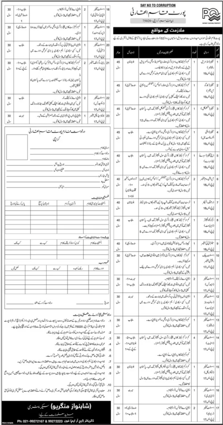 Port Qasim Authority PQA Karachi Jobs 2025 – Port Qasim Authority Karachi Jobs 2025 — original advertisement