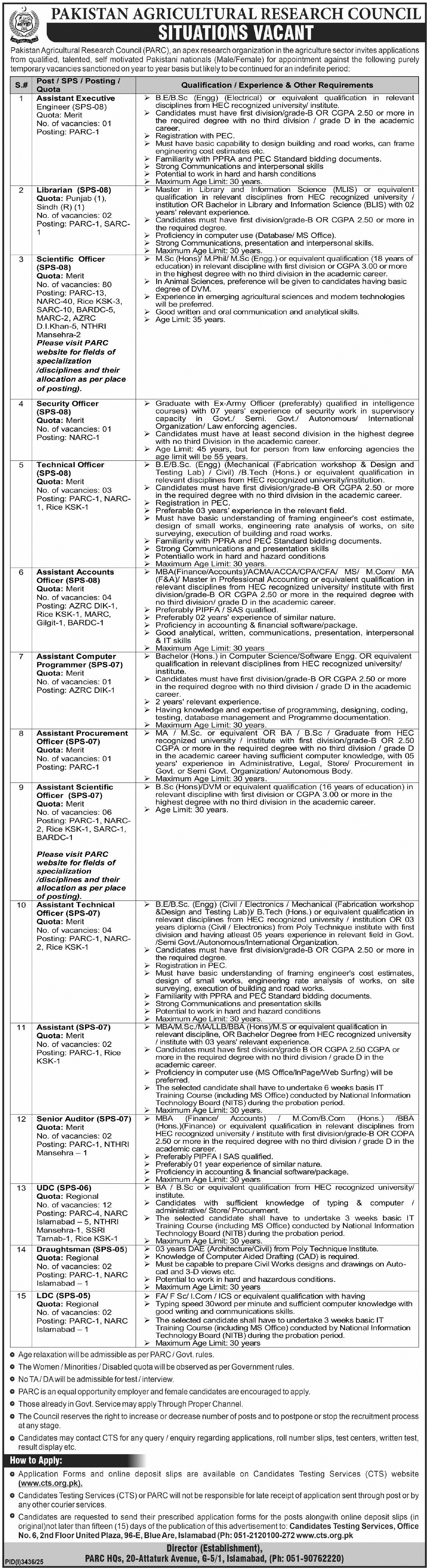 Pakistan Agricultural Research Council Islamabad Jobs 2025 Jobs 2025 — original advertisement