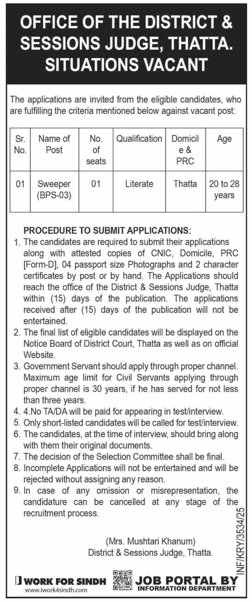 District & Session Judge Thatta Jobs 2025 Jobs 2025 — original advertisement