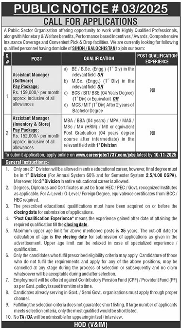 Public Sector Organization Karachi Jobs 2025 Jobs 2025 — original advertisement