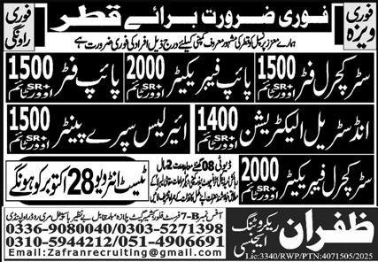 Pipe Fitter And Pipe Fabaricater Jobs in Qatar 2025 – Zafran Recruiting Agency Jobs 2025 — original advertisement