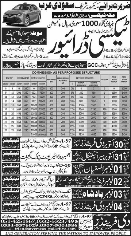 Taxi Driver Jobs in Saudia Arabia 2025 – The Friends Overseas Service Jobs 2025 — original advertisement