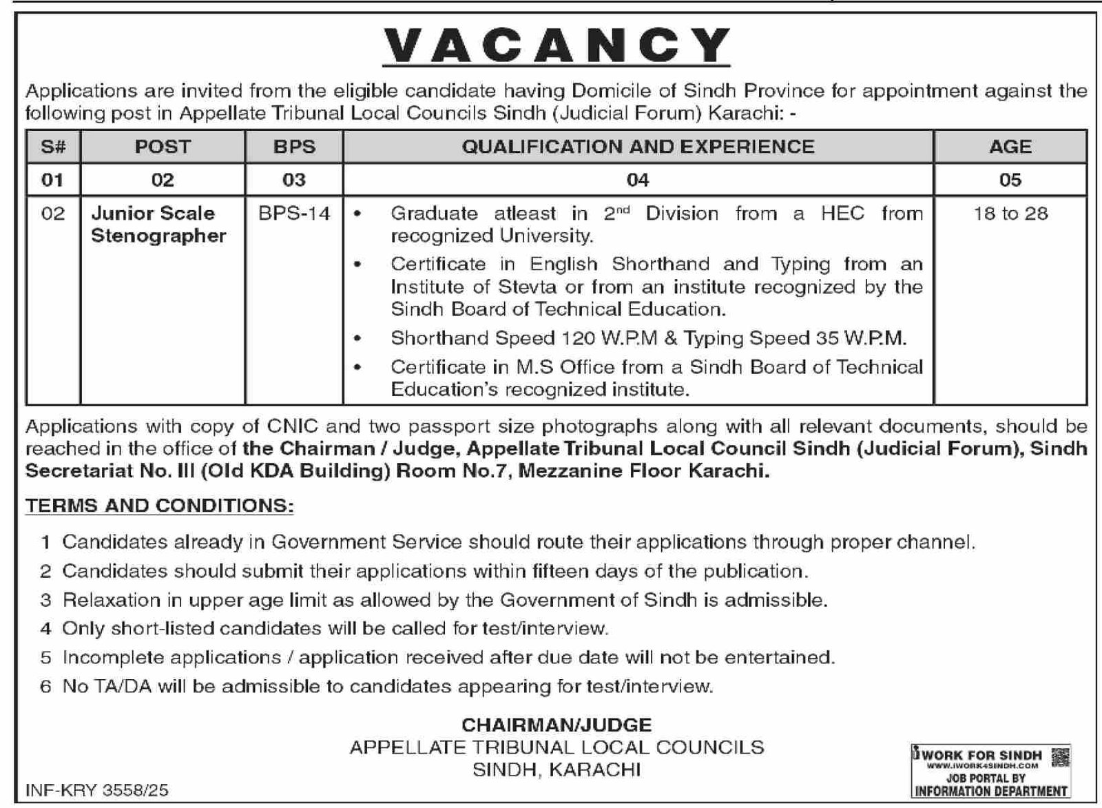 Appellate Tribunal Local Councils Karachi Jobs 2025 – Appellate Tribunal Revenue Board Jobs 2025 — original advertisement