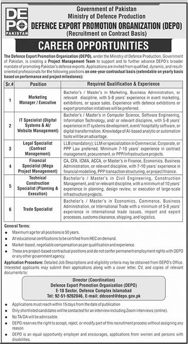 Ministry of Defence Islamabad Jobs 2025 – Ministry of Defence Pakistan Jobs 2025 — original advertisement